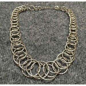 Vintage Cookie Lee Chain Necklace Interlocked Rings Texture Silver tone